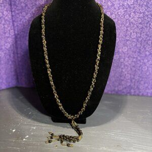B31 Handmade Seed Necklace Gold Tone Seed Bead Tassels Boho Statement Jewelry